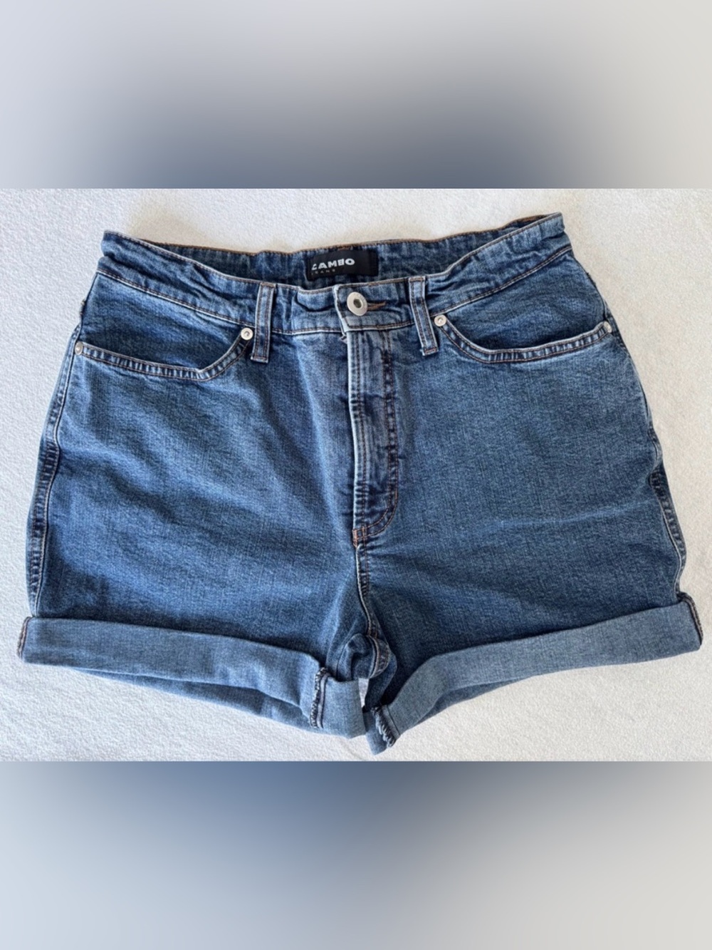 CAMBIO High-Rise Rolled Hem Denim Shorts in Blue